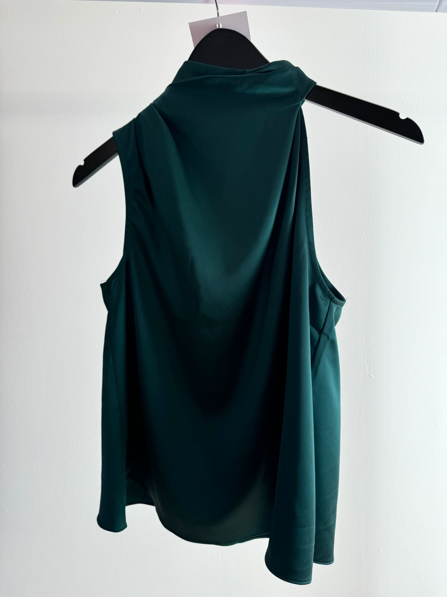 Green Satin Drape Top