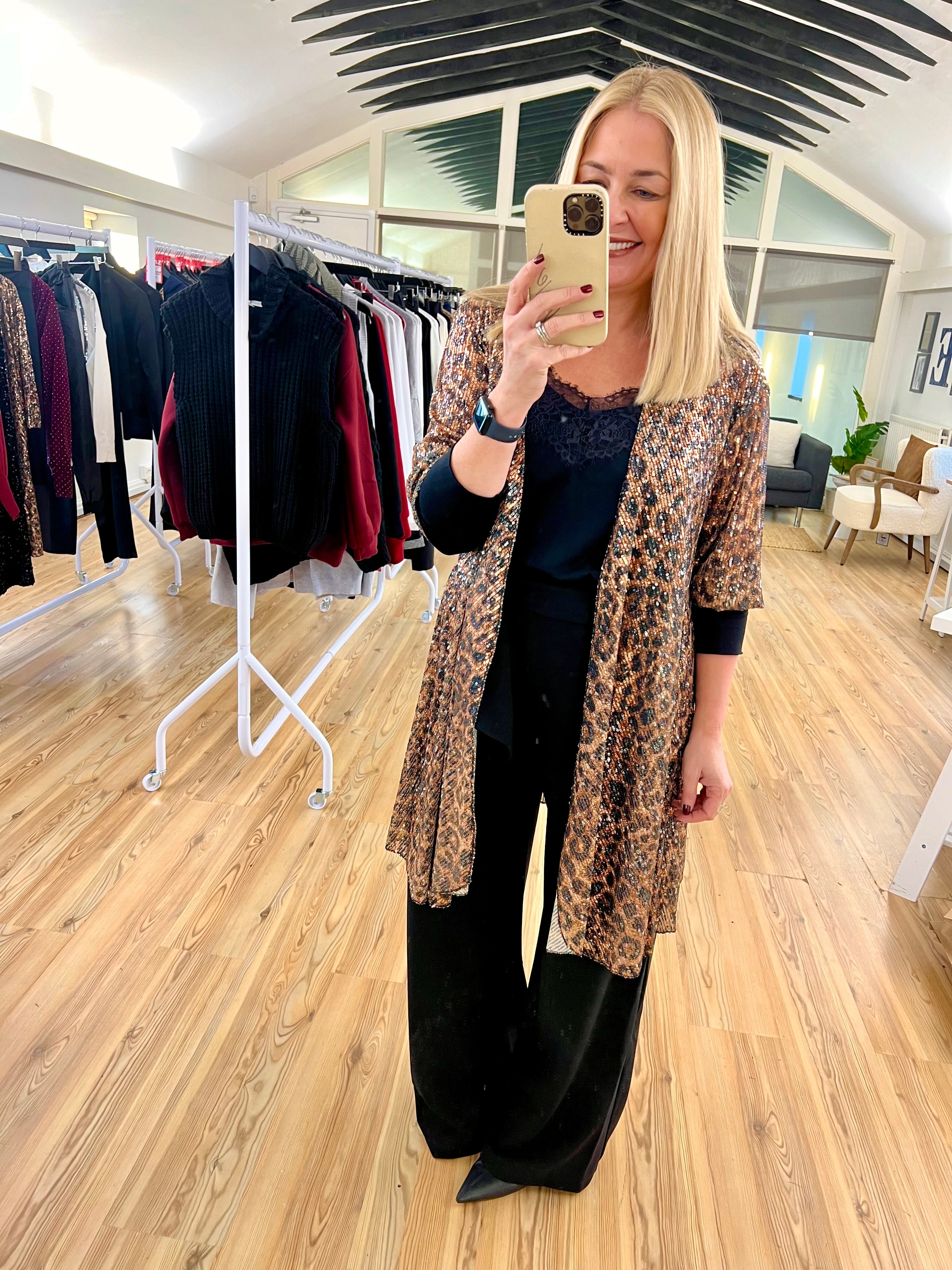 Sequin Leopard Print Kimono