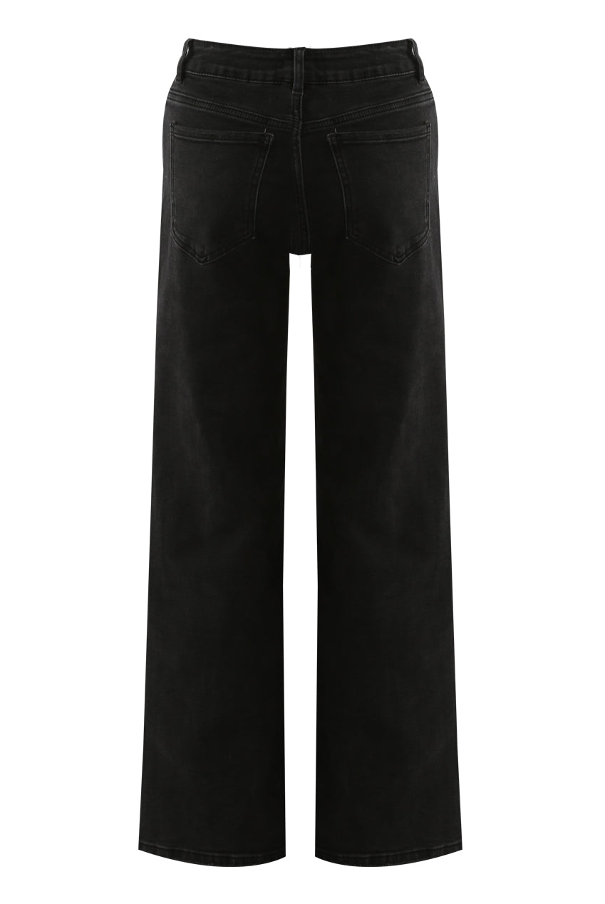 Washed Black Wide Leg Denim Jeans