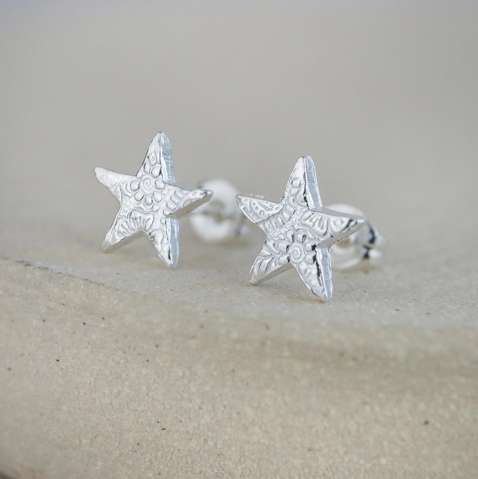 Lucy Kemp Sterling Silver Textured Star Studs