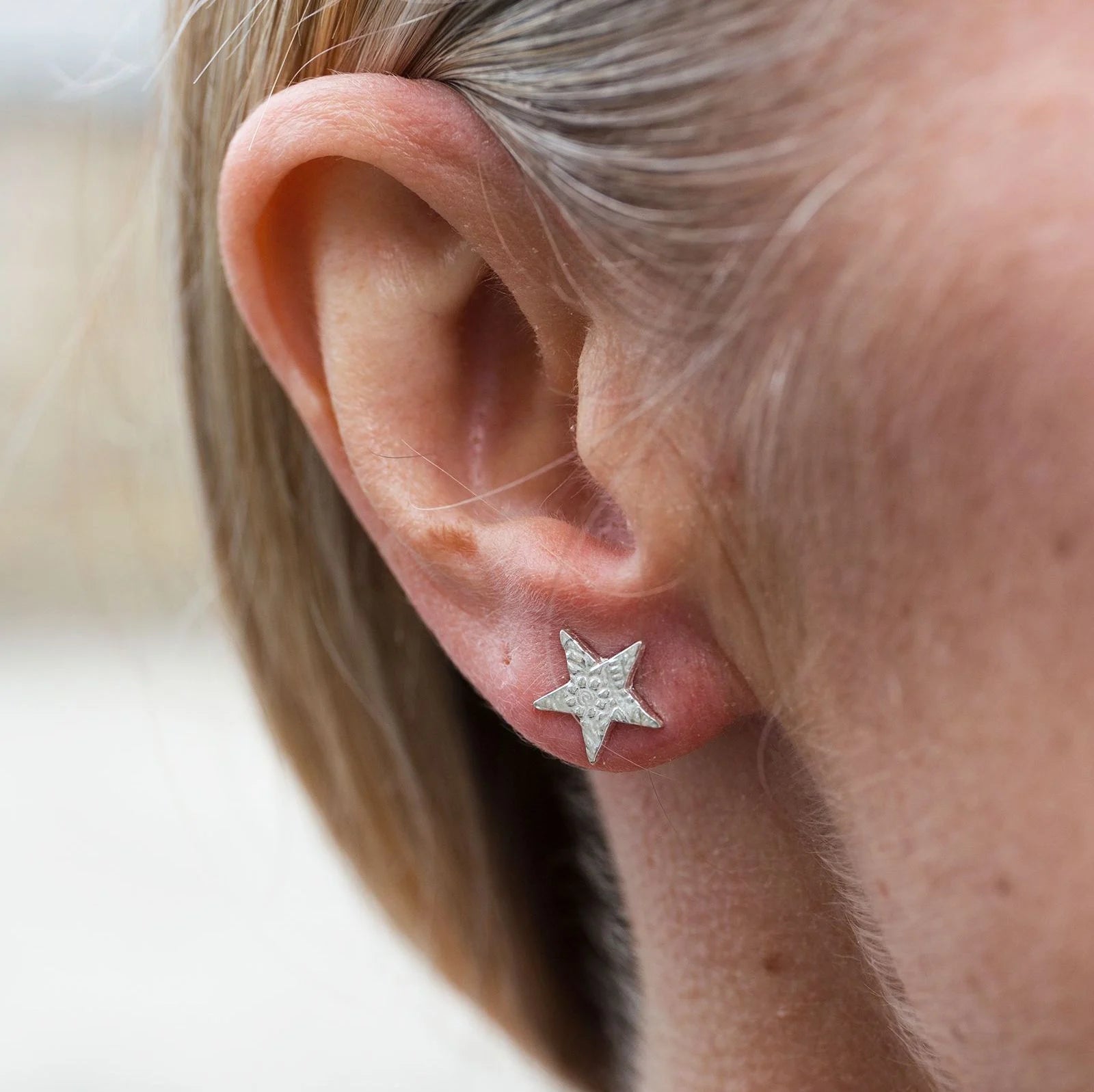 Lucy Kemp Sterling Silver Textured Star Studs