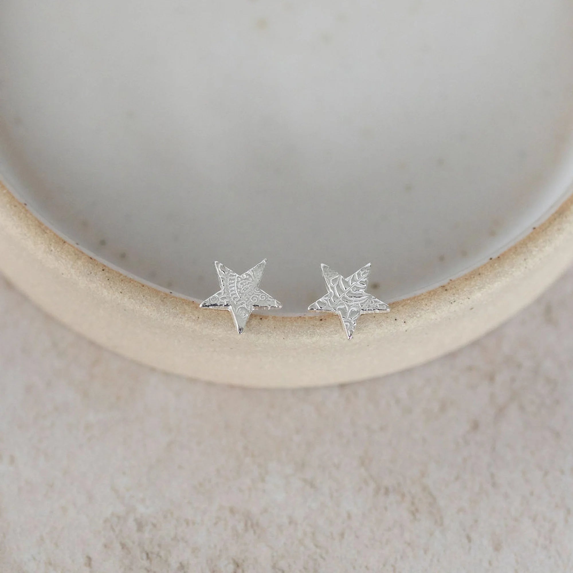 Lucy Kemp Sterling Silver Textured Star Studs