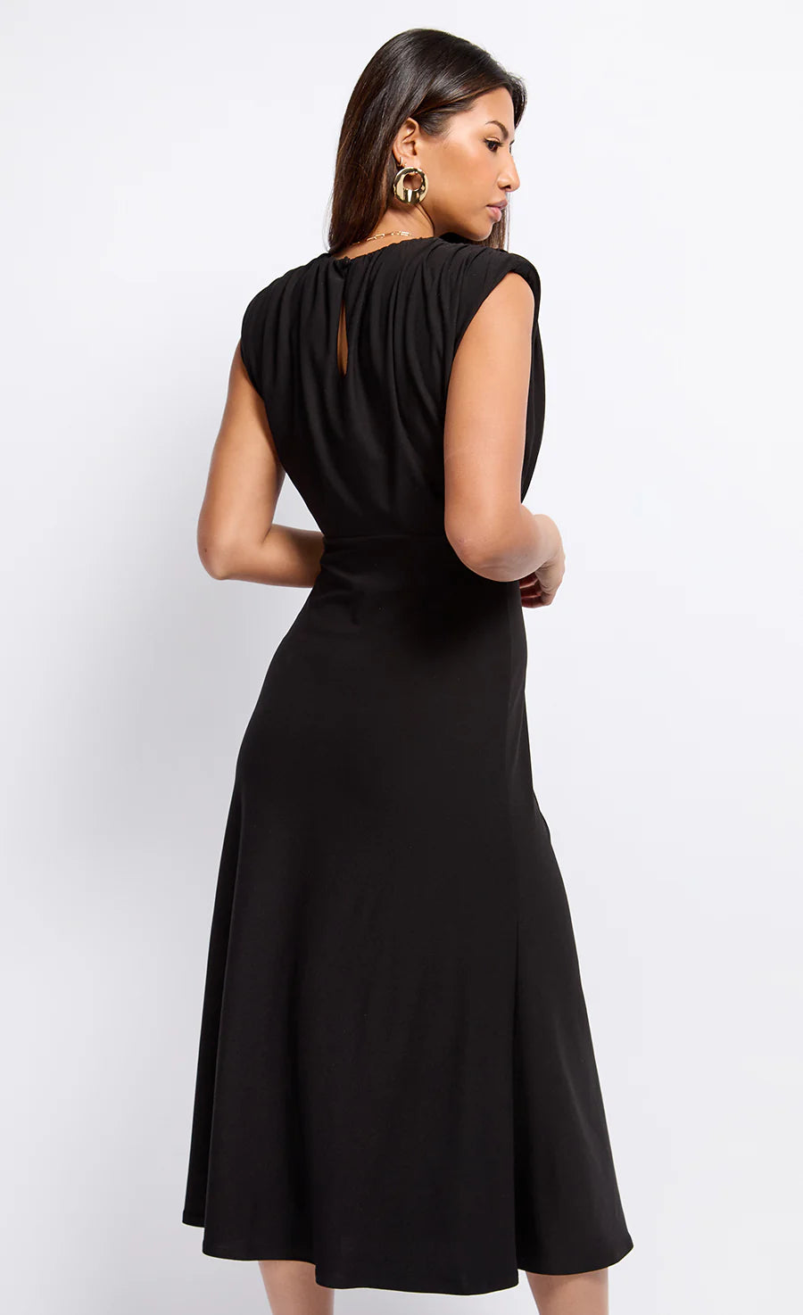 Black Gathered Detail Midaxi Dress