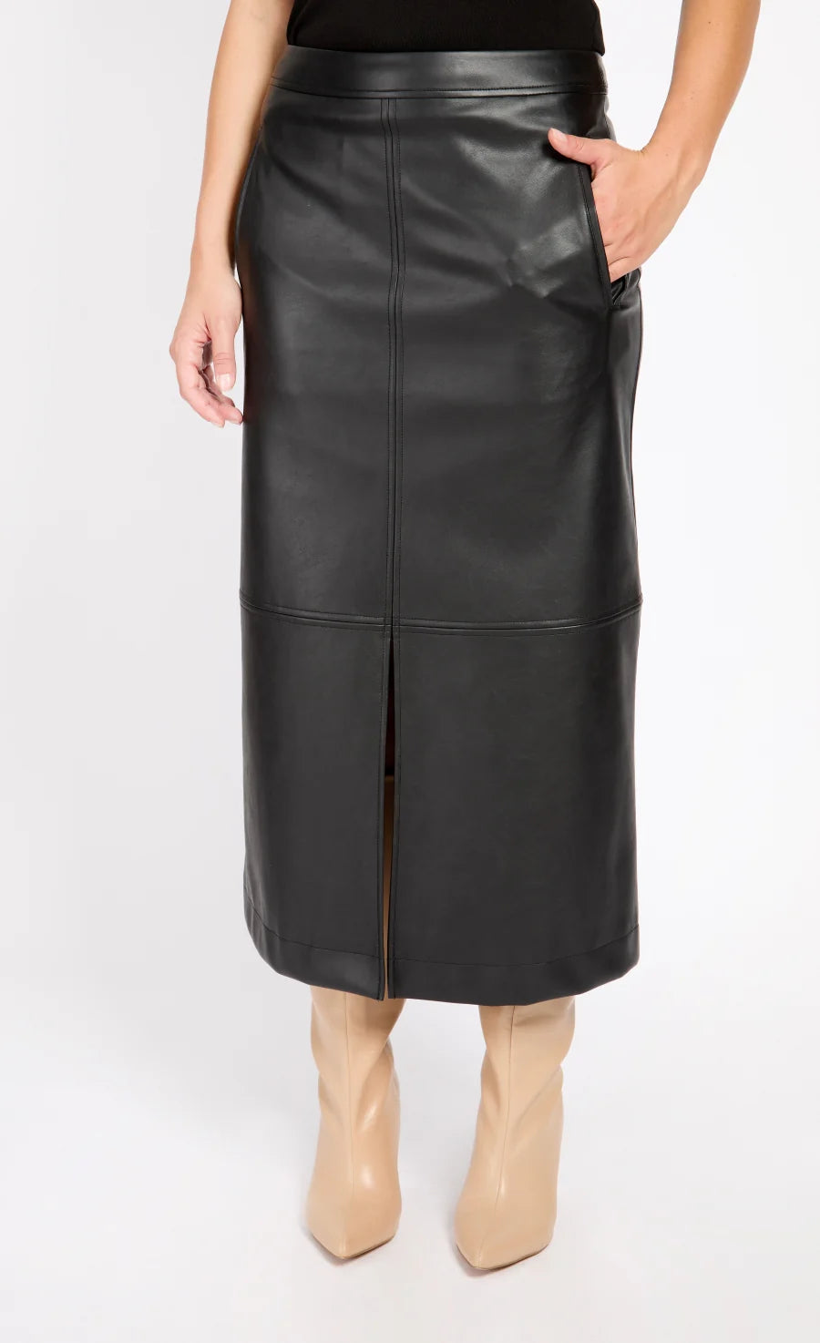 Black Leather Look Midaxi Skirt